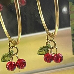 Gold Cherry Hoop Earrings